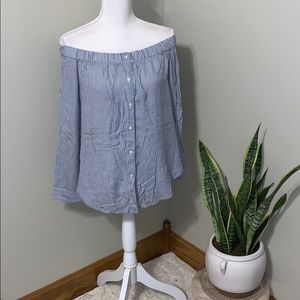 {aeo} off the shoulder button up